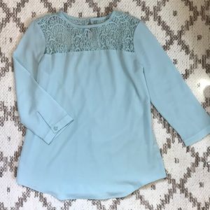 Aqua Blouse with Lace Detail